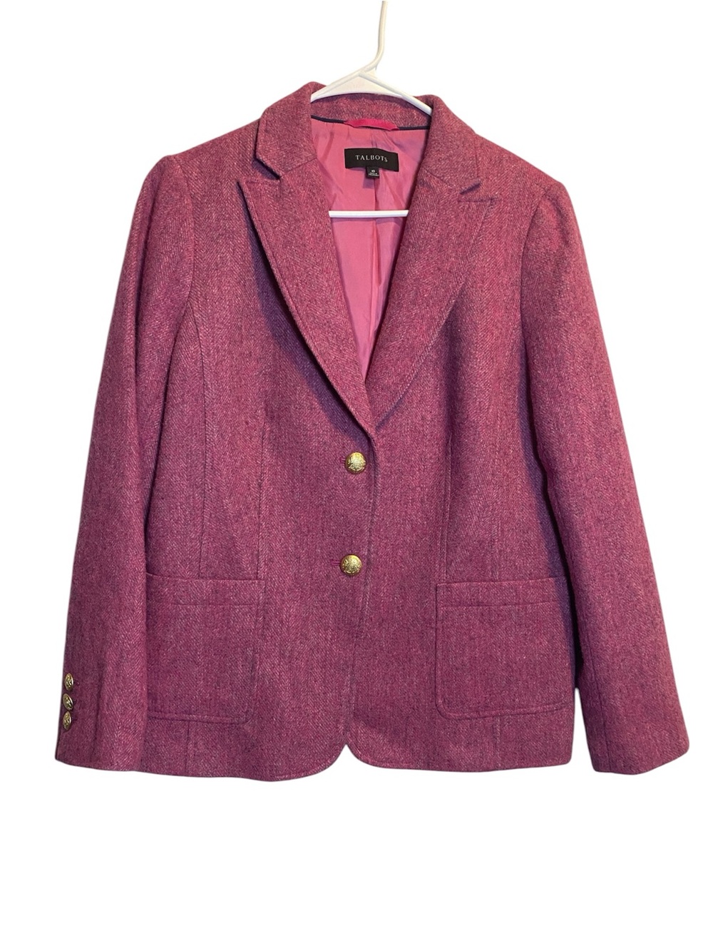 Talbots Classic Shetland Blazer Donegal Wool Blend Women’s 10 Bright Pink Career